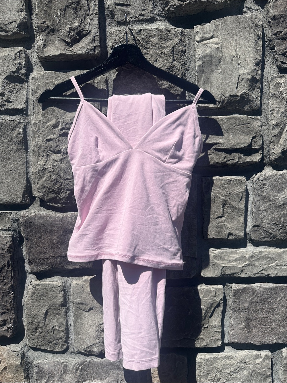 Aritzia Golden Light Pink Spaghetti Strap Cami Set with Leggings in Cupid Pink